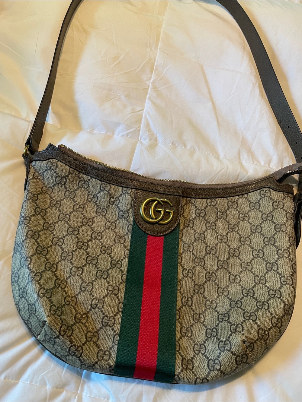 Gucci Brown GG Canvas Shoulder Bag with Green & Red Stripe - Picture 3 of 16